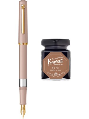 Wiz Design - Scrikss Pistonlu Pudra Dolma Kalem + Kaweco 50 ml Karamel Kahve Şişe Mürekkep
