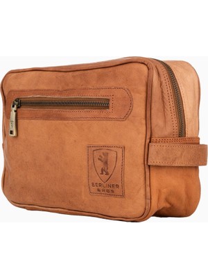 Berliner Bags Paul Vintage Deri Unisex Seyahat Makyaj Çantası Kahverengi