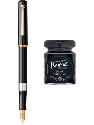 Wiz Design - Scrikss Pistonlu Siyah Dolma Kalem + Kaweco 50 ml Siyah Şişe Mürekkep