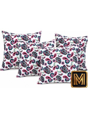Medet Home Kırlent 10 4'lü Dekoratif Paisley Kırlent Kılıfı Seti 45X45 cm Kırmızı Çiçek Desenli Modern Salon ve Koltuk Yastık Kılıfı Gizli Fermuarlı