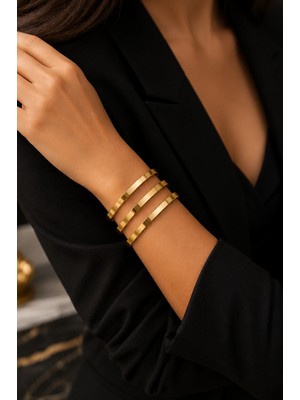 Adata Jewelry Kalın Ajda Bilezik 3 Adet Gold Renk Kaplama