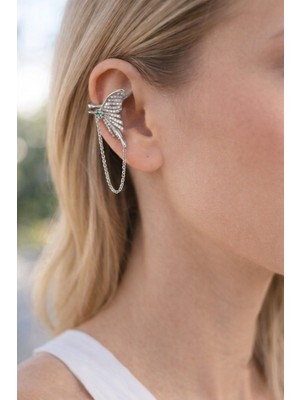 Museum Of You Zirkon Taşlı Kanat Figürlü Zincirli Ear Cuff Küpe – Sıkıştırmalı Kıkırdak Küpe
