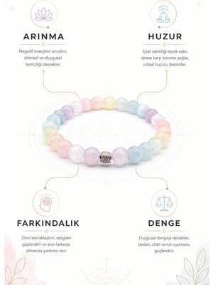 MMİF Candy Selenit Doğal Taş Bileklik - Arınma, Huzur ve Enerji Dengeleyici, 8mm, Çok Renkli Unisex Mmif
