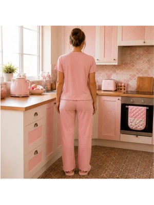 Kadın Alaçatı Model Gömlek Kısa Kollu Pijama Takımı