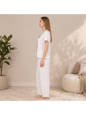 Kadın Alaçatı Model Gömlek Kısa Kollu Pijama Takımı