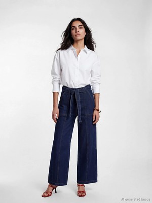 Lc Waikiki Yeni Sezon Beli Kemerli Wideleg Kadın Jean Pantolon