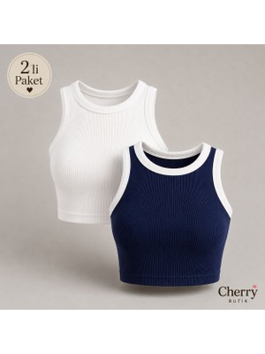 Cherry Butik Halter Yaka Crop Bluz