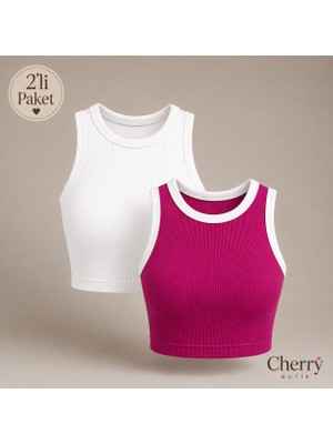 Cherry Butik Halter Yaka Crop Bluz