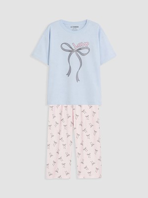 Lc Waikiki Yeni Sezon Baskılı Kız Çocuk Kaprili Pijama Takımı