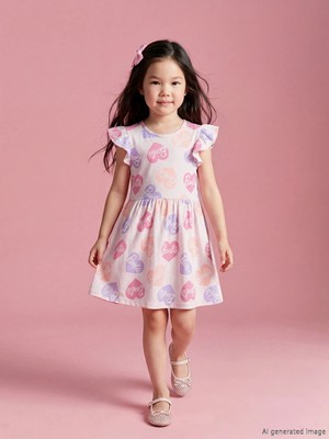 Lc Waikiki Yeni Sezon Bisiklet Yaka Barbie Baskılı Kız Çocuk Penye Elbise