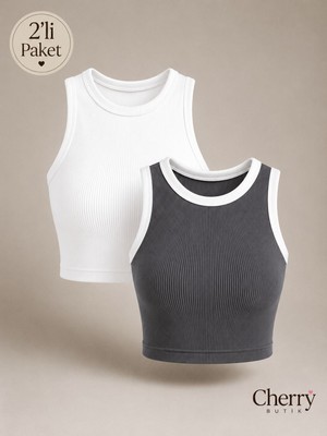 Cherry Butik Halter Yaka Crop Bluz