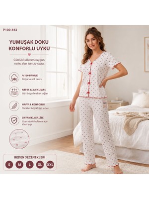 Kadın Alaçatı Model Gömlek Kısa Kollu Pijama Takımı