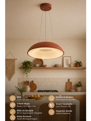 Elvora Home Modern (Premium) Kahve Tekli 3 Renkli Ledli Sarkıt Avizesi Salon Mutfak Oturma Odası Modelleri 96W