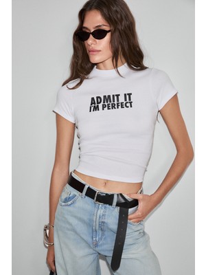 Ethiquet Gallura Kadın Yumuşak ve Esnek Kumaşlı Baskı Detaylı Yuvarlak Yakalı Kısa Kol Beyaz T-Shirt