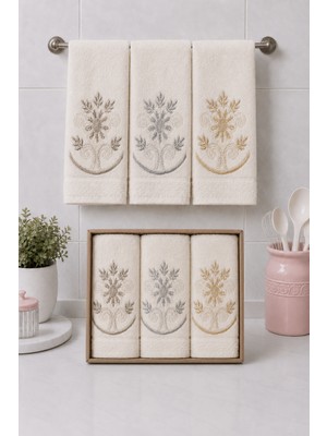 Hig Store 3'lü Kutulu %100 Pamuk Fransız Güpürlü Nakışlı Hediyelik Çeyizlik Mutfak Havlusu 30X50 Ebat