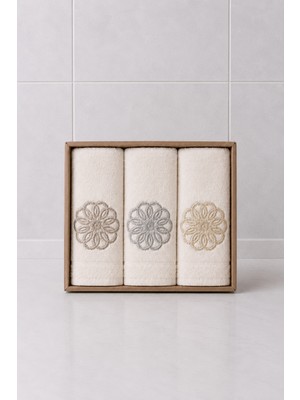 Hig Store 3'lü Kutulu %100 Pamuk Fransız Güpürlü Nakışlı Hediyelik Çeyizlik Mutfak Havlusu 30X50 Ebat