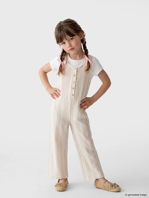 Lc Waikiki Yeni Sezon Çizgili Kız Çocuk Salopet ve Tişört