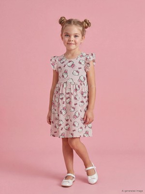 Lc Waikiki Yeni Sezon Hello Kitty Baskılı Kız Çocuk Penye Elbise