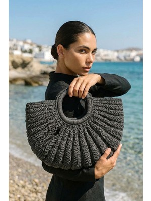 Marina Swimwear El Örgüsü Hasır Çanta - Siyah CNT2603-4