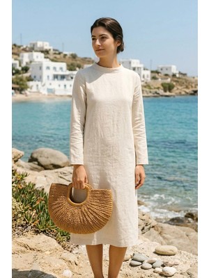 Marina Swimwear El Örgüsü Camel Hasır Çanta CNT2603-2