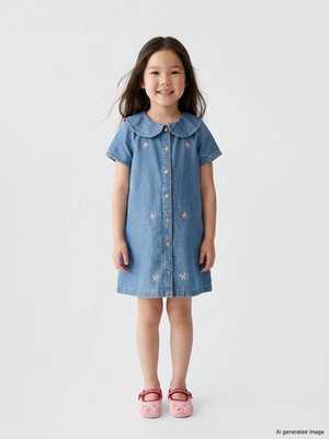 Lc Waikiki Yeni Sezon Kız Çocuk Nakışlı Jean Elbise