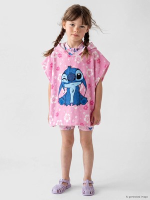 Lc Waikiki Yeni Sezon Stitch Baskılı Pamuklu Kız Çocuk Panço Havlu