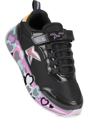 Kiko Kids Heart Günlük Cırtlı Kız Çocuk Spor Ayakkabı Siyah