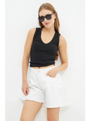FullaModa Basic Ribanalı V Yaka Bluz