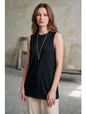 FullaModa Basic Bisiklet Yaka Kolsuz Tunik