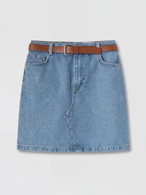 Lc Waikiki Yeni Sezon Regular Fit Kemerli Kız Çocuk Jean Etek