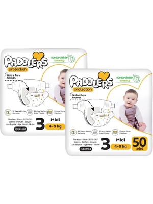 Paddlers Protection Bebek Bezi 3 Numara (4-9 ) 100 Adet – 2’ Set, Koruma