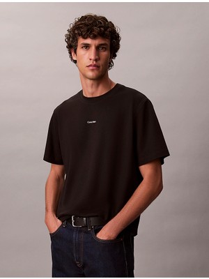 Calvin Klein Calvın Kleın Erkek Marka Logolu Organik Pamuklu Günlük Kullanıma Uygun Siyah T-Shirt LV04LC241G Ub1