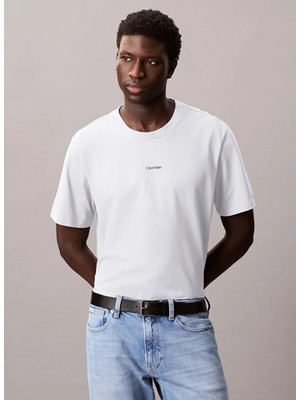 Calvin Klein Calvın Kleın Erkek Marka Logolu Organik Pamuklu Günlük Kullanıma Uygun Beyaz T-Shirt LV04LC241G Yaf