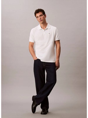 Calvin Klein Calvın Kleın Erkek Marka Logolu Organik Pamuklu Polo Yakalı Kısa  Kollu Günlük Kullanıma Uygun Şık Görünümlü Beyaz Polo Yaka T-Shirt LV040EM269 Yad