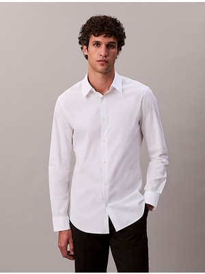 Calvin Klein Calvın Kleın Erkek Marka Logolu Gömlek Yaka Full Düğmeli Beyaz Gömlek LV04LB145G Yaa