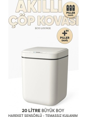 İlkyaz Fashion 20L Akıllı Sensörlü Çöp Kovası Uv Işık Koku Geçirmez Mutfak Banyo Ofis Için