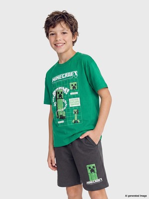 Lc Waikiki Yeni Sezon Bisiklet Yaka Minecraft Baskılı Erkek Çocuk Tişört
