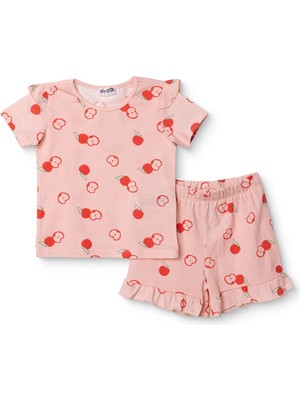 Hellobaby Kız Bebek Tişört-Şort Meyve Baskılı Bisiklet Yaka Short Sleeve Reçme