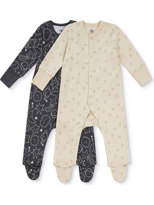 Mothercare Erkek Bebek Tulum Uzay Baskılı Çıtçıtlı Bisiklet Yaka Long Sleeve Patikli