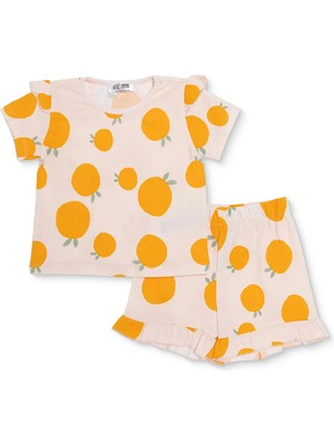 Hellobaby Kız Bebek Tişört-Şort Meyve Baskılı Bisiklet Yaka Short Sleeve Reçme