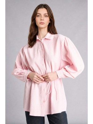 DeFacto Relax Fit Kırışık Dokulu Kumaş Uzun Kollu Açık Pembe Tunik H7714AX26HS