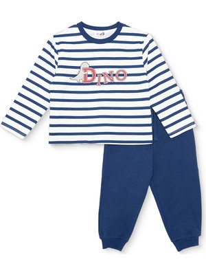 Hellobaby Erkek Bebek Eşofman Takımı Dinozor Baskılı Bağcıklı Bisiklet Yaka Uzun Kol Ribanalı