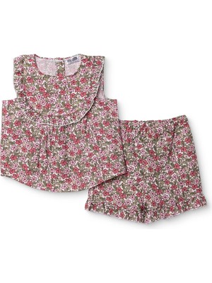 Hellobaby Kız Bebek Bluz-Şort Çiçek Baskılı Bisiklet Yaka Sleeveless Reçme