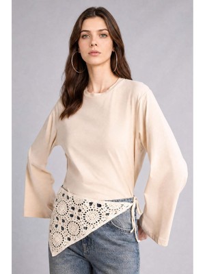 DeFacto %100 Pamuk Relax Fit Penye Uzun Kollu Taş Tunik H7196AX26SM