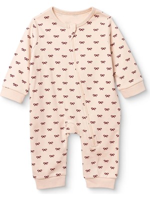Hellobaby Kız Bebek Tulum Fiyonk Baskılı Fermuarlı Bisiklet Yaka Long Sleeve Ribanalı