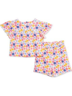 Hellobaby Kız Bebek Bluz-Şort Çiçek Baskılı Bisiklet Yaka Short Sleeve Reçme