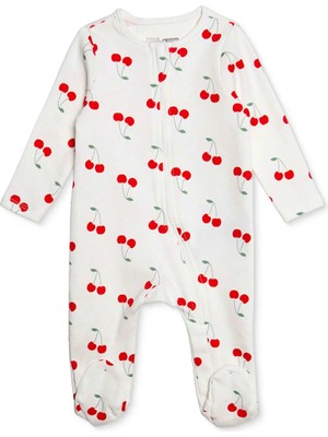 Hellobaby Kız Bebek Tulum Kalp Baskılı Fermuarlı Bisiklet Yaka Uzun Kol Patikli