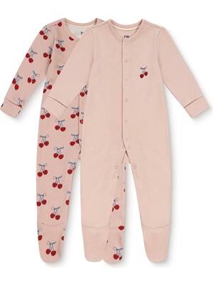 Mothercare Kız Bebek Tulum Kiraz Baskılı Çıtçıtlı Bisiklet Yaka Long Sleeve Patikli