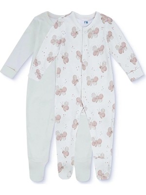 Mothercare Kız Bebek Tulum Kelebek Baskılı Çıtçıtlı Bisiklet Yaka Long Sleeve Patikli