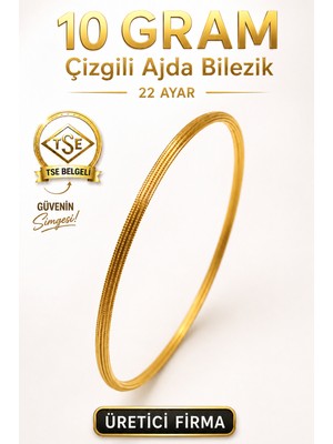 Aks Gold 22 Ayar TSE Belgeli (10 GRAM) Çizgili Ajda Altın Bilezik İşçiliksiz